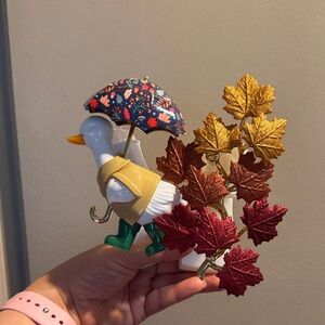 Bath & Body Works Duck Figurine with Floral Umbrella and Autumn Leaves